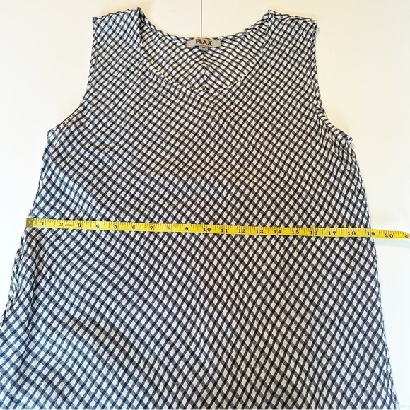 Flax Linen Asymmetrical Airy Navy Gingham Tunic Top - Medium - Picture 9 of 11